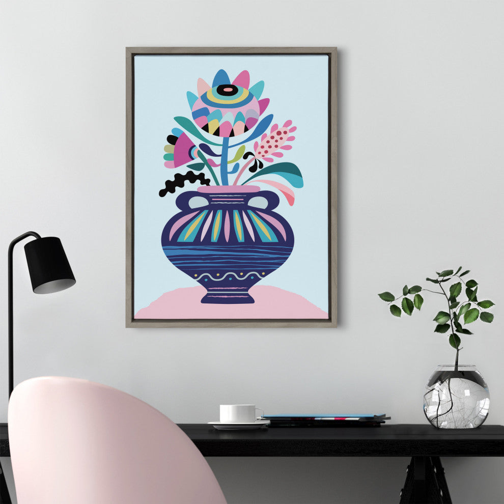 Sylvie Whimsical Floral Framed Canvas by Rachel Lee of My Dream Wall, Gray 18x24
