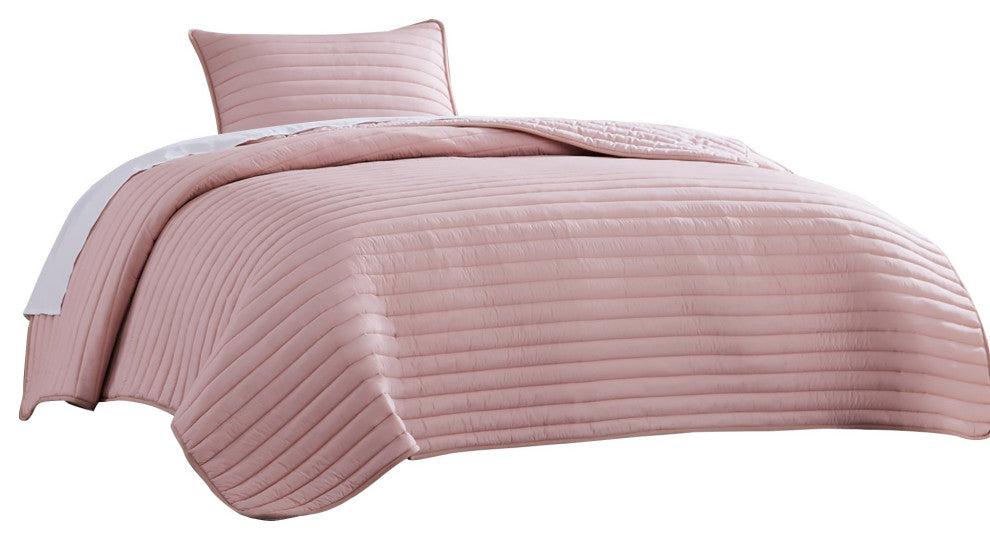 Benzara BM283913 Cabe 2 Piece Twin Comforter Set, Polyester Puffer Rose Pink