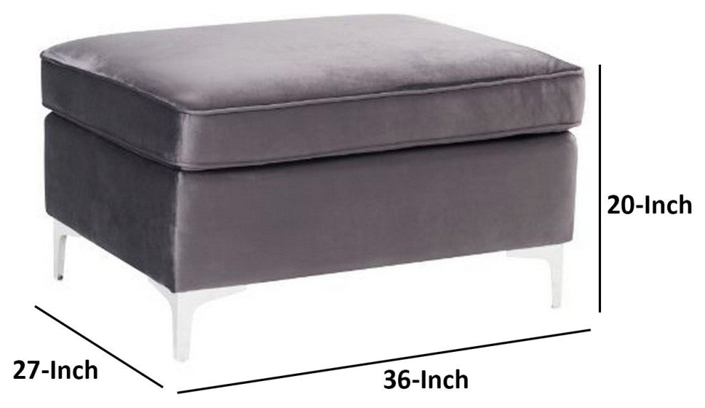 Benzara BM250624 Ottoman With Velvet Upholstery and Metal Legs, Gray