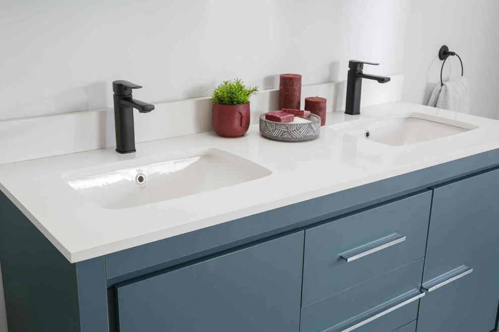 Mila Collection 60" Bathroom Vanity With Sink, Mirror, Countertop, Alasca Blue