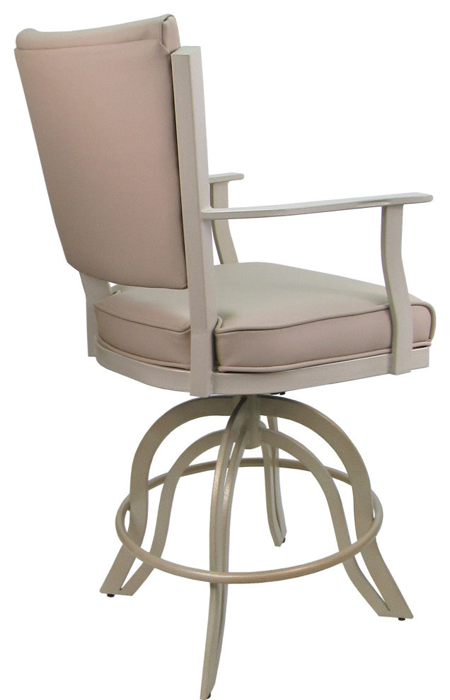 Leather Swivel Tilt Metal Bar Stool - Montana on A-Base, Tan Leather on Beige, 26"