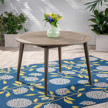 GDF Studio Nick Outdoor Acacia Wood Round Dining Table, Gray Finish