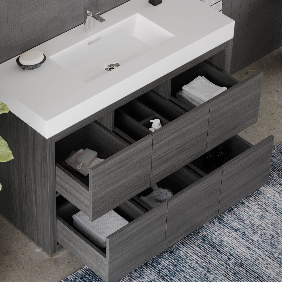Boutique Bath Vanity, Vulcan Ash Gray, 48", Single Sink, Freestanding