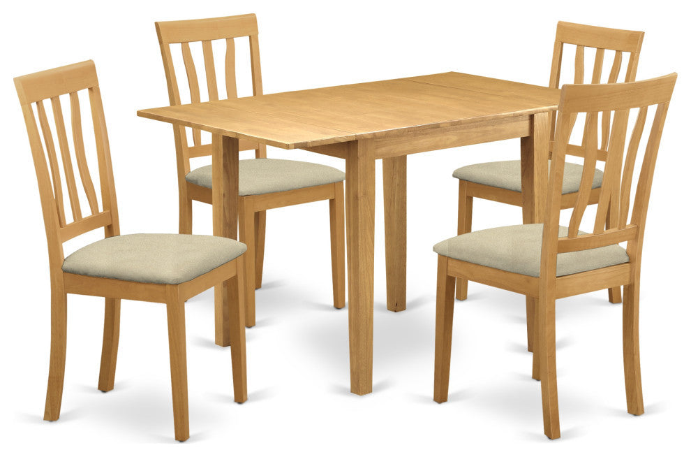 Dining Set 5 Pc, Four Chairs, Table, Oak Color Linen, Oak Finish Structure