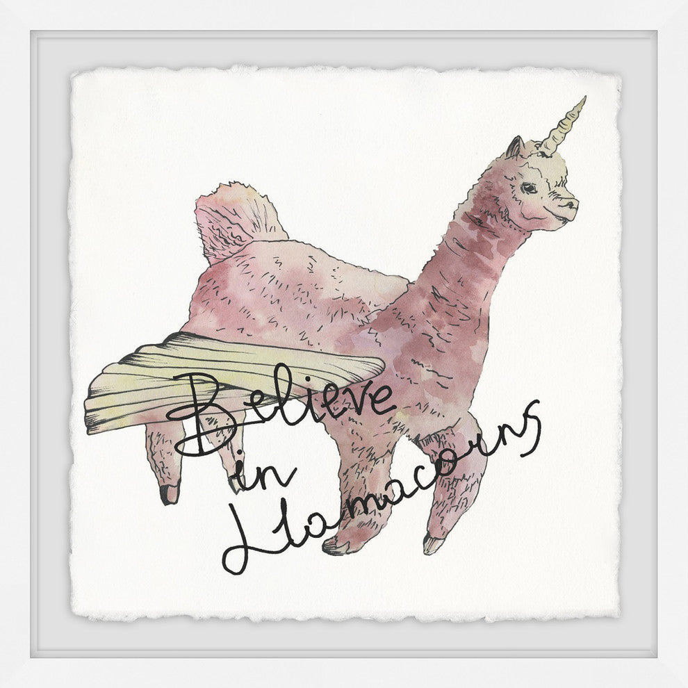 "Believe in Llamacorns" Framed Painting Print, 24"x24"