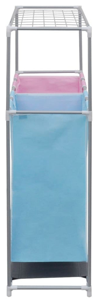 vidaXL 2x 2-Section Laundry Sorter Hampers with a Top Shelf for Drying Basket