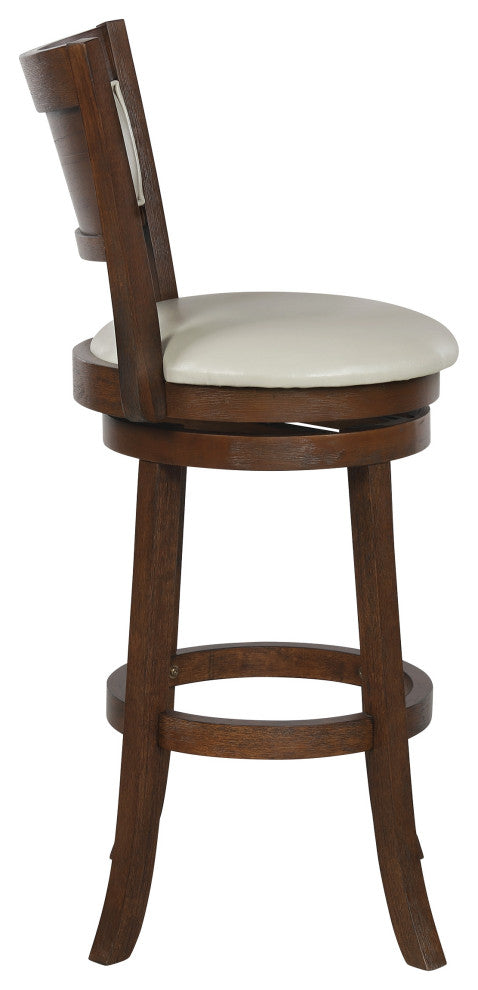 30" Swivel Stool, Cream Faux Leather With Dark Walnut Finish