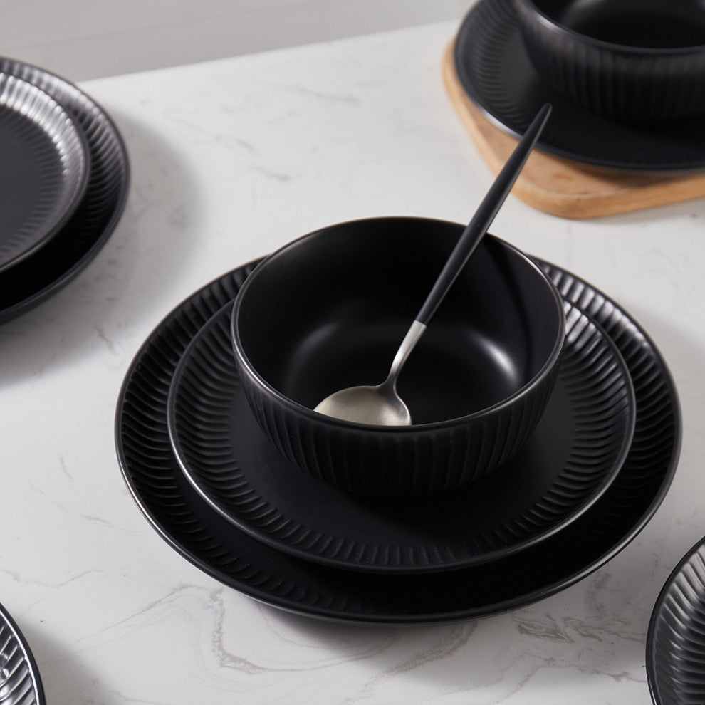 Stone Lain Logan Stoneware 24 Piece Dinnerware Set, Black