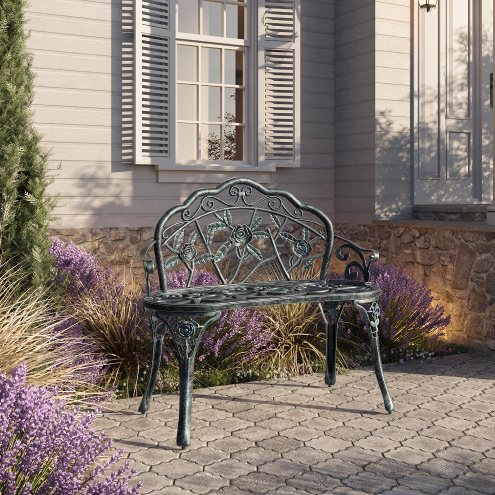 Antique-Style Garden Bench, Aluminum Rose, 39", Green