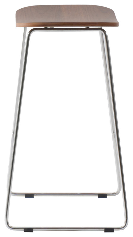 LeisureMod Melrose Modern Wood Counter Stool With Chrome Base Set of 4, Walnut