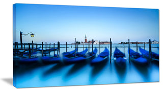 "Venice Gondolas At Blue Sunset" Seashore Wall Art, 32"x16"