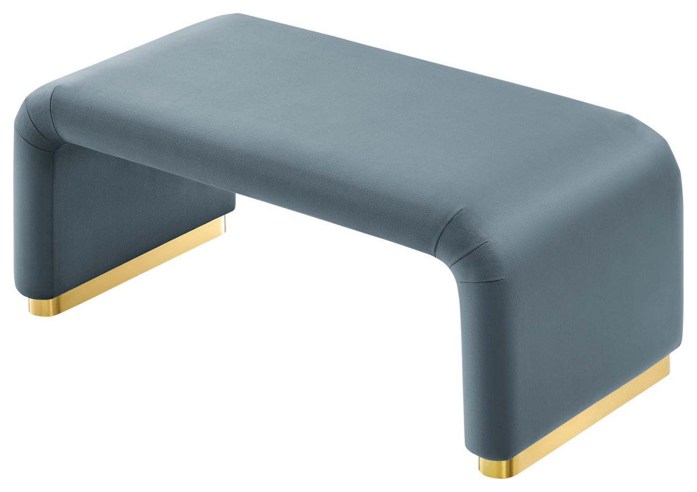 Koda Performance Velvet Waterfall Ottoman - Brass Cadet Blue