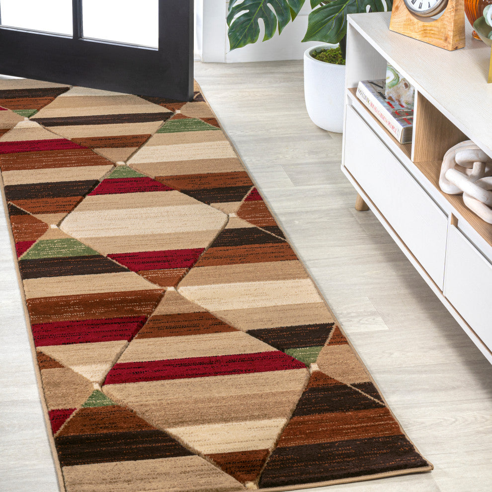 Kehoe Retro Diamonds Geometric Red/Brown/Cream 2 ft. x 8 ft. Runner Rug