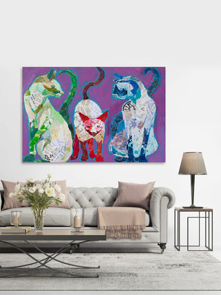 "Trois Chats" Painting Print on Wrapped Canvas, 60x40