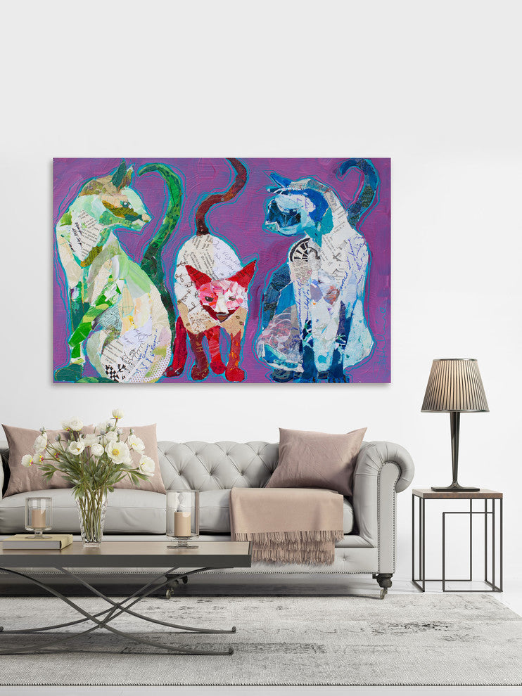 "Trois Chats" Painting Print on Wrapped Canvas, 60x40