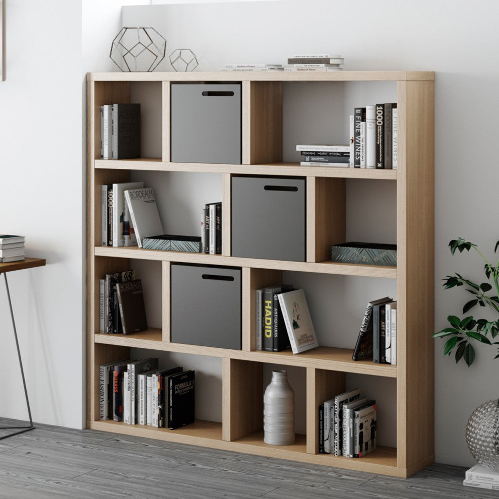 Modern Large Thick Wood Modular Bookcase, Oak