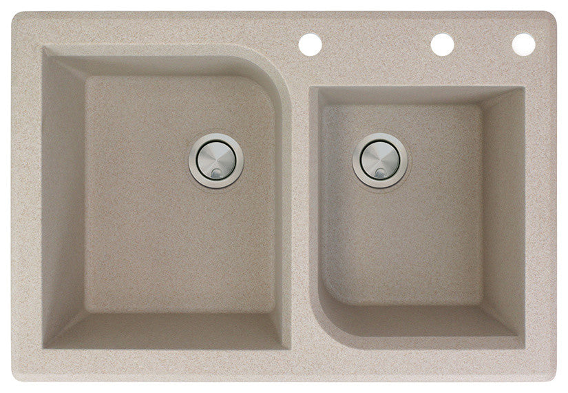 Radius 33" silQ Granite Double Bowl Kitchen Sink with 3 Holes in Cafe Latte