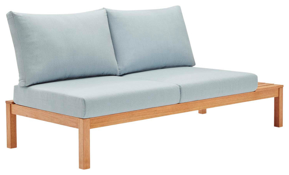 Lounge Loveseat Sofa, Wood, Brown Natural Blue, Modern, Outdoor Patio Bistro