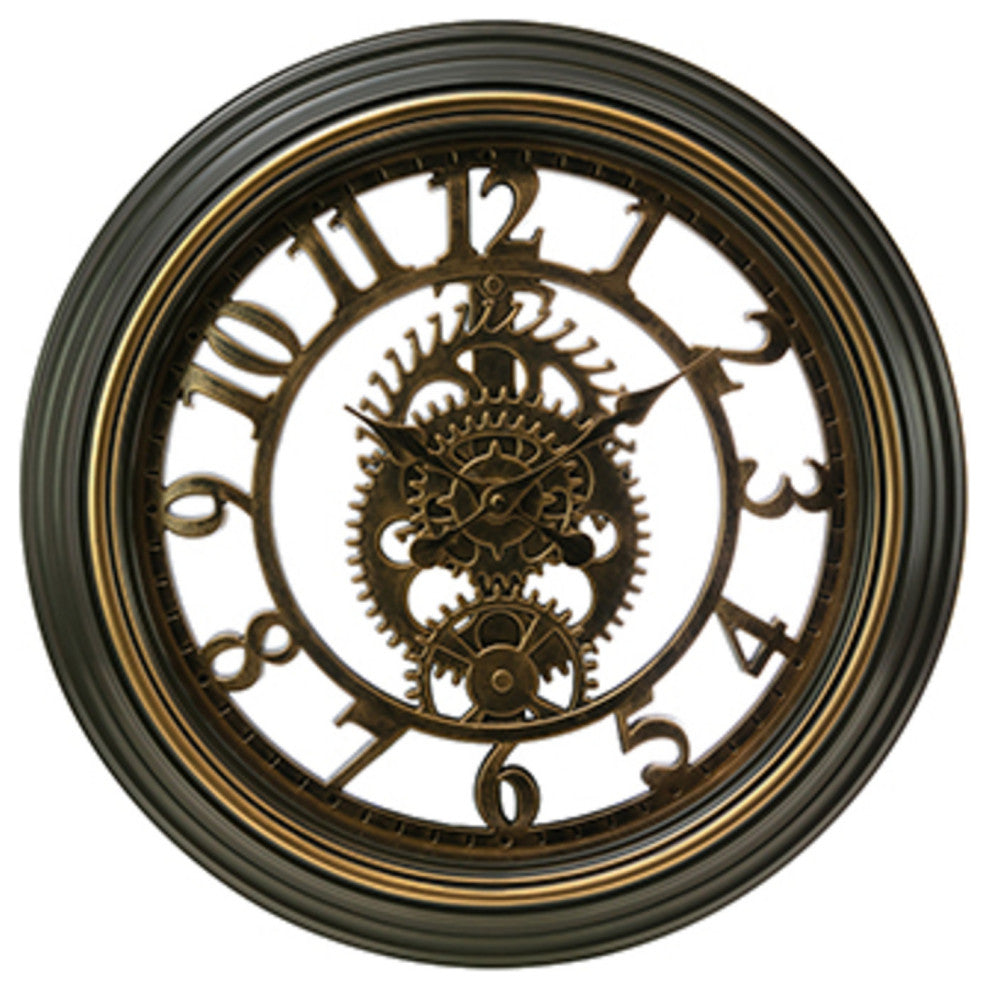 Kiera Grace Gears Decorative Round Wall Clock, 20"H x 2"D, Bronze