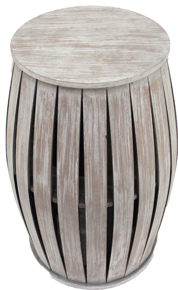 14" x 14" x 18" Gray, Rustic Style, Wooden, Barrel Shaped End Table