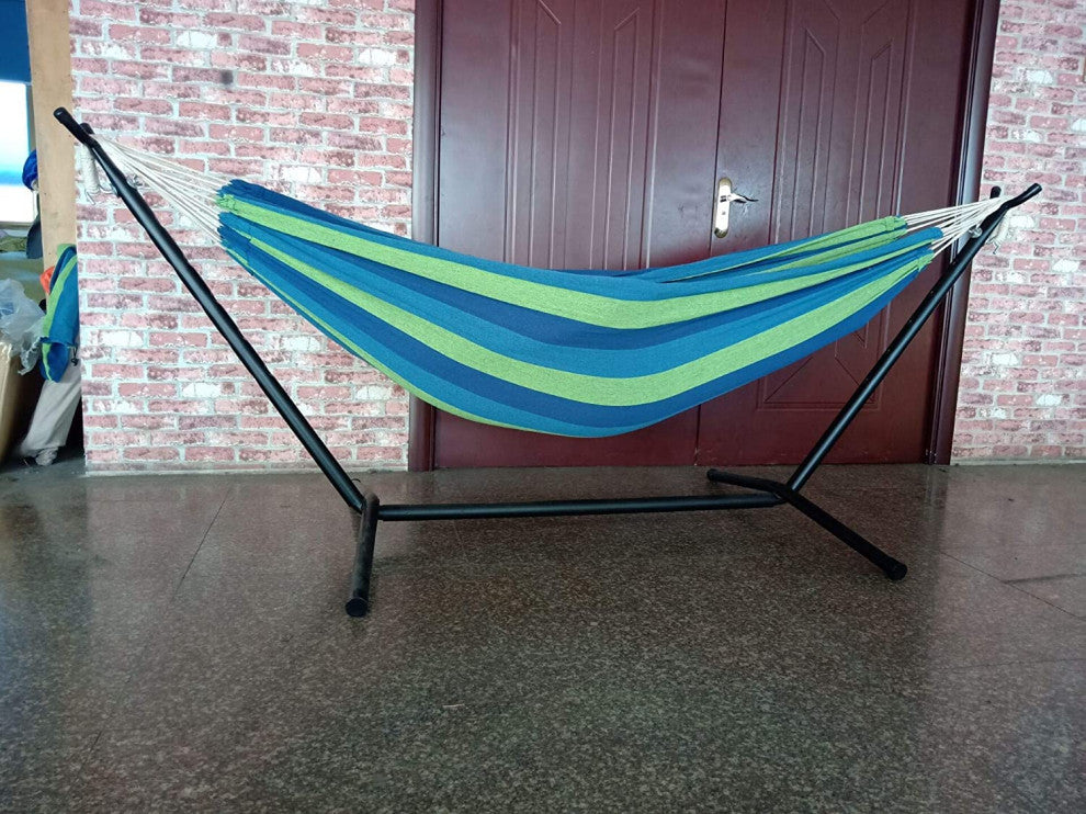 HomeRoots Ocean Stripe Double Classic 2 Person Hammock With Stand
