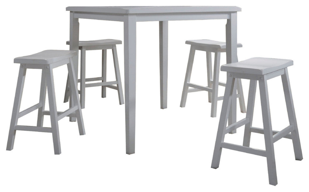 Benzara BM280257 36" Counter Height Square Dining Table Set, 4 Stools, White
