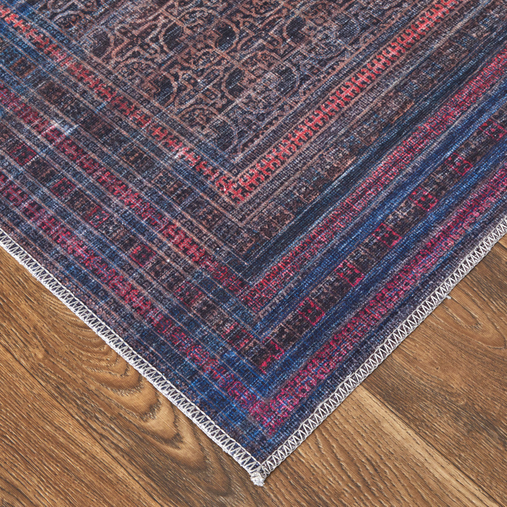 Welch Oriental Machine Washable Charcoal Gray/Pink Rug, 5'3"x7'6"