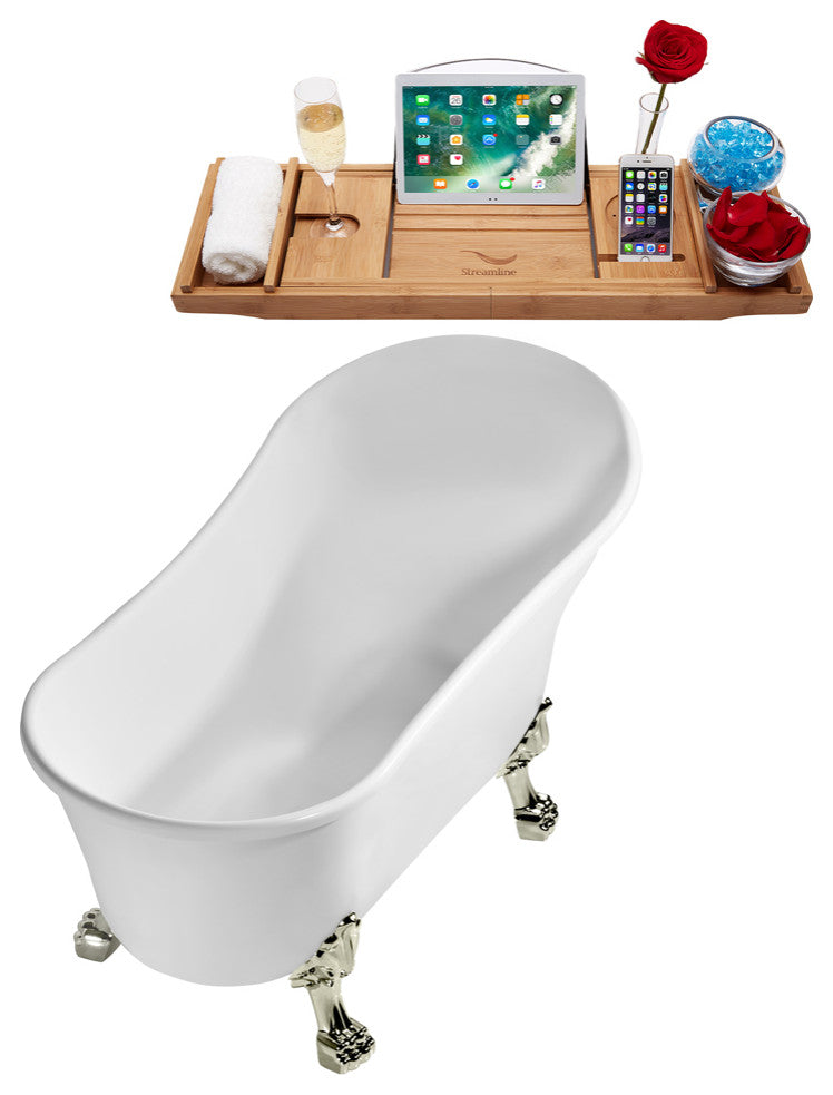 55" Streamline N346BNK-IN-BNK Clawfoot Tub and Tray With Internal Drain