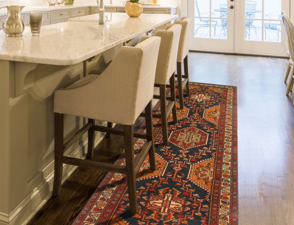 Fine Vintage Distressed Walbrydg Navy/Beige Runner, 3'7x10'6