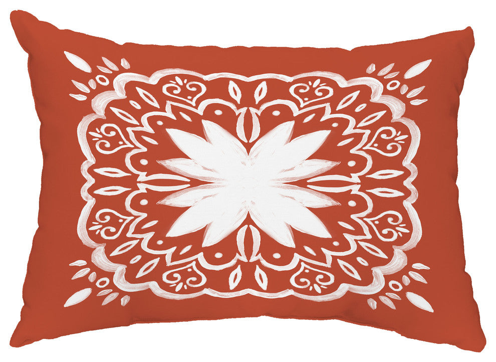 Cuban Tile 1 14"x20" Abstract Decorative Outdoor Pillow, Red Orange