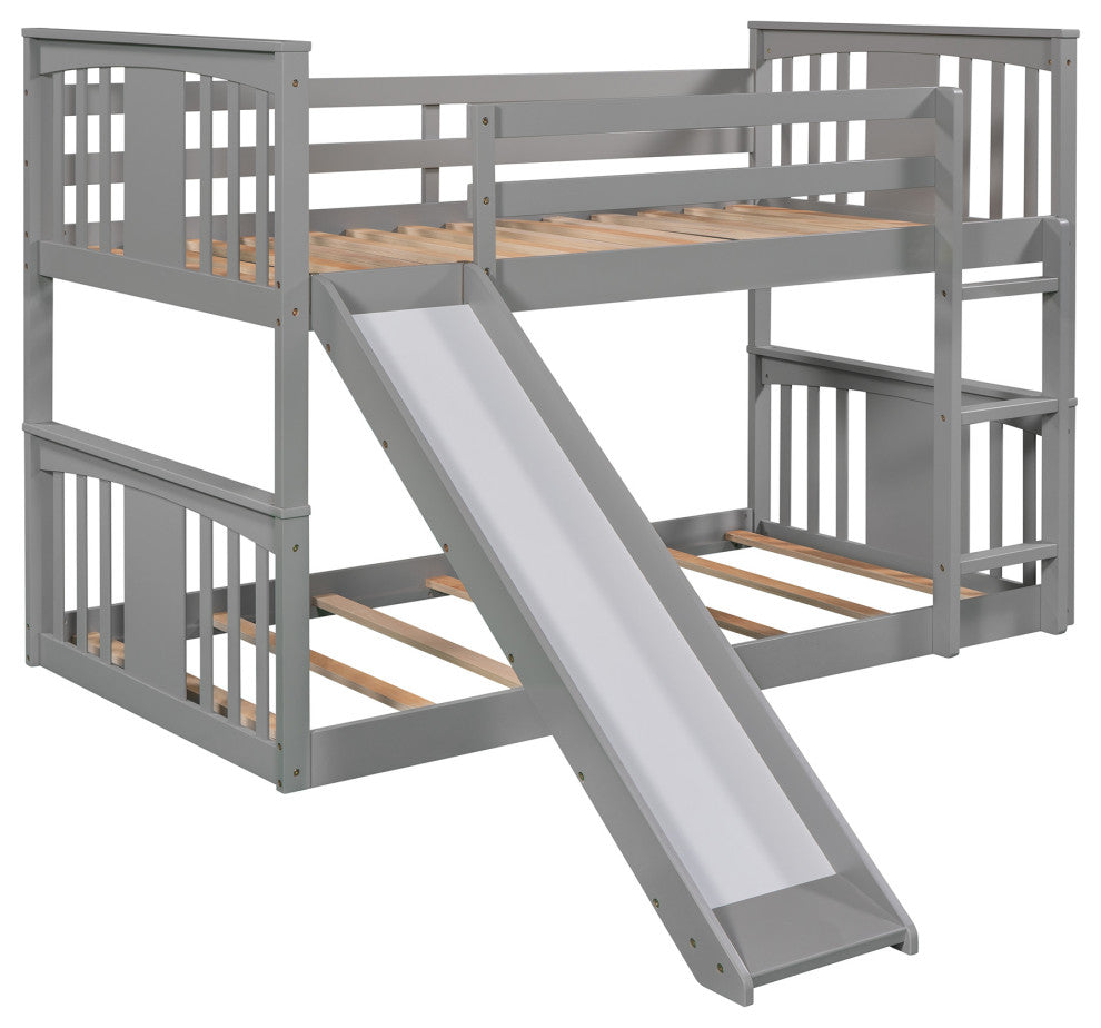 Gewnee Twin Over Twin Bunk Bed with Slide and Ladder in Gray