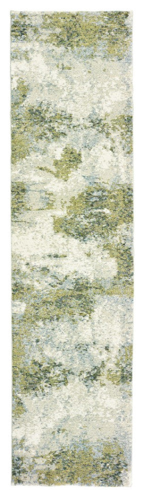 2" x 8" Blue and Sage Distressed Waves Indoor Runner Rug
