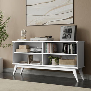 Draper Solid Hardwood Mid Century Low Bookcase, White