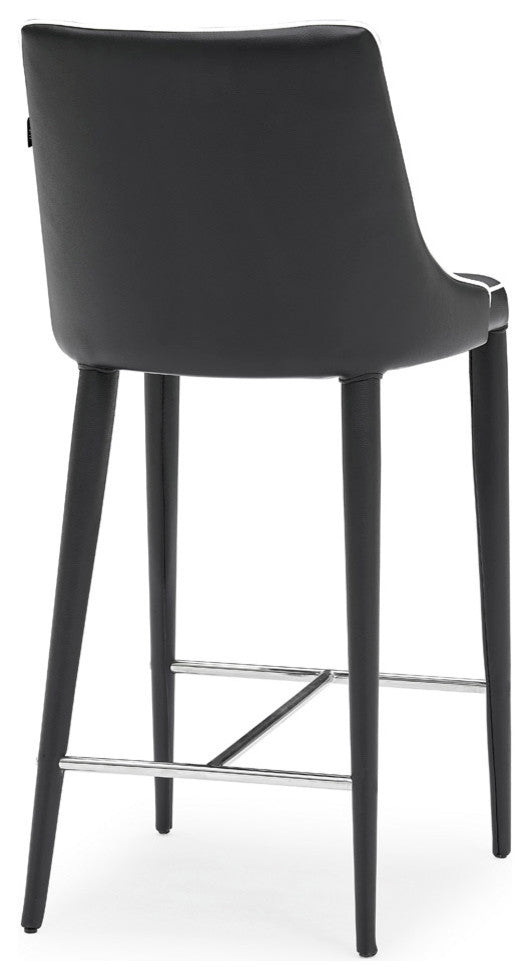 Jillian Black with White Piping Leatherette Counter Stool Stainless Steel Base
