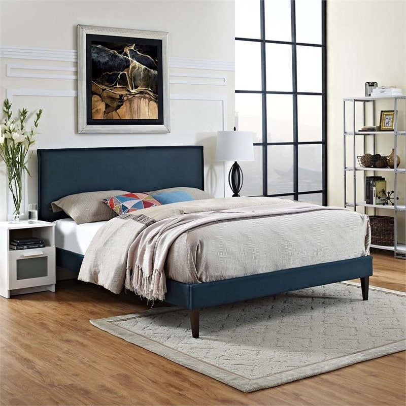 Modway Camille Full Fabric Platform Bed With Squared Tapered Legs, Azure