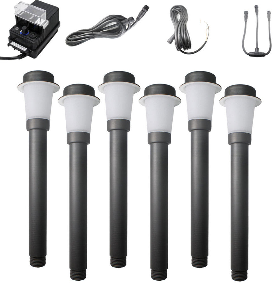 6 Piece Mini Bollard Outdoor LED Area Light Kit, Frosted Diffuser, Gun Metal