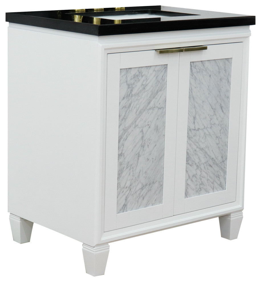 31" Single Sink Vanity, White Finish With Black Galaxy Granite