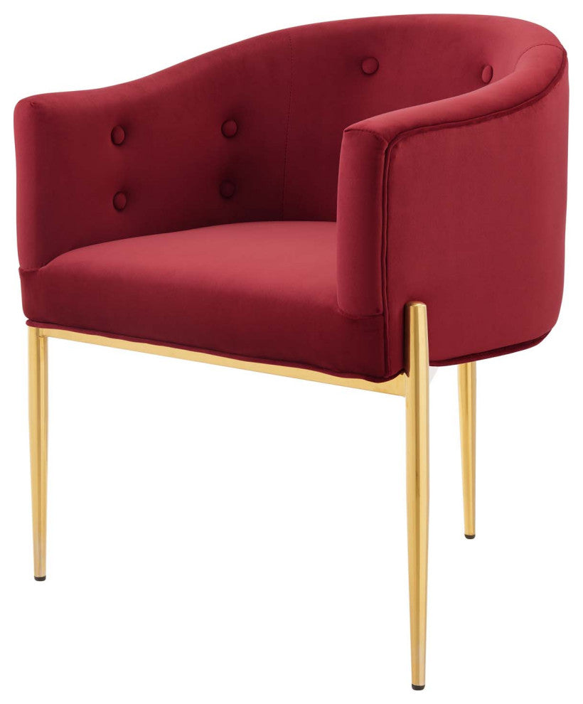 Tufted Accent Chair, Velvet, Metal, Red, Modern, Living Lounge Hotel Hospitality