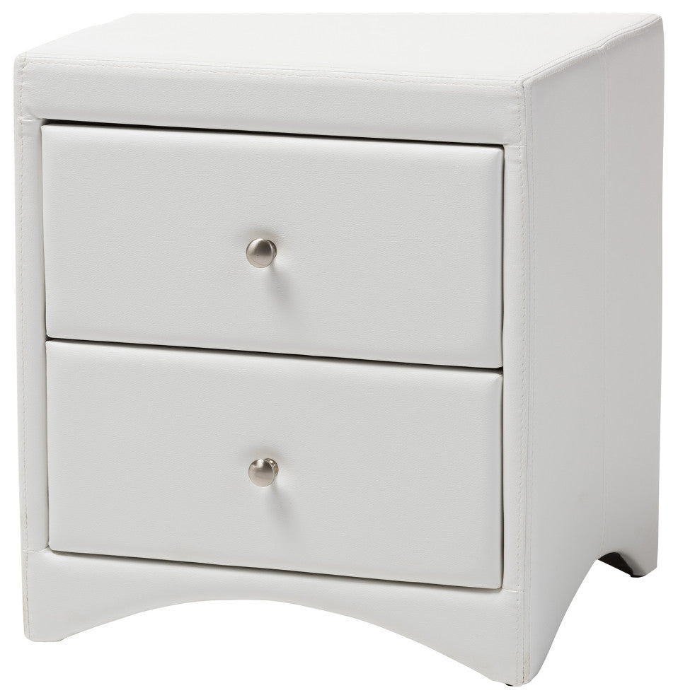 Carlotta Glam White Faux Leather Upholstered King Size 3-Piece Bedroom Set
