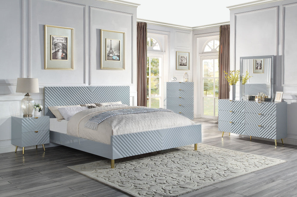 ACME Gaines Eastern King Bed, Gray High Gloss Finish