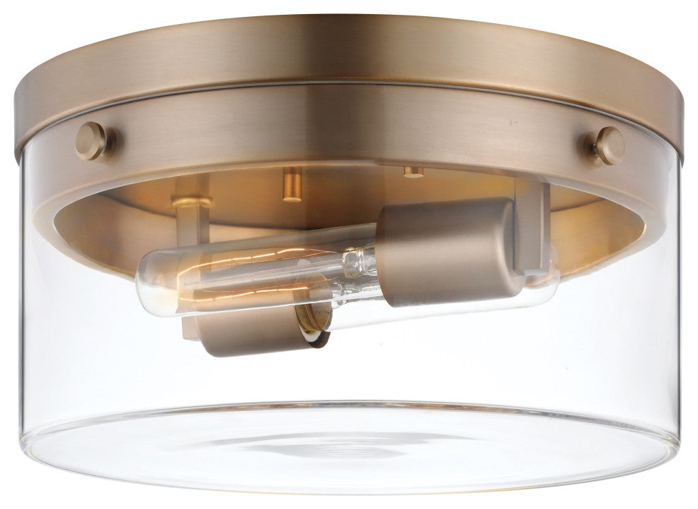 Intersection Medium Flush Mount Fixture, Burnished Brass With Clear Glass