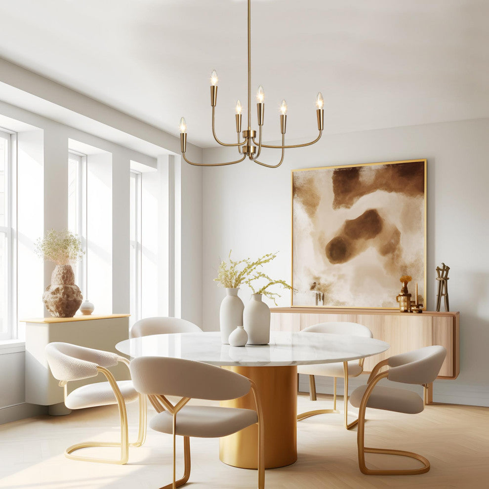 LNC 6-Light Polished Gold Candle Modern/Contemporary LED Indoor Chandelier