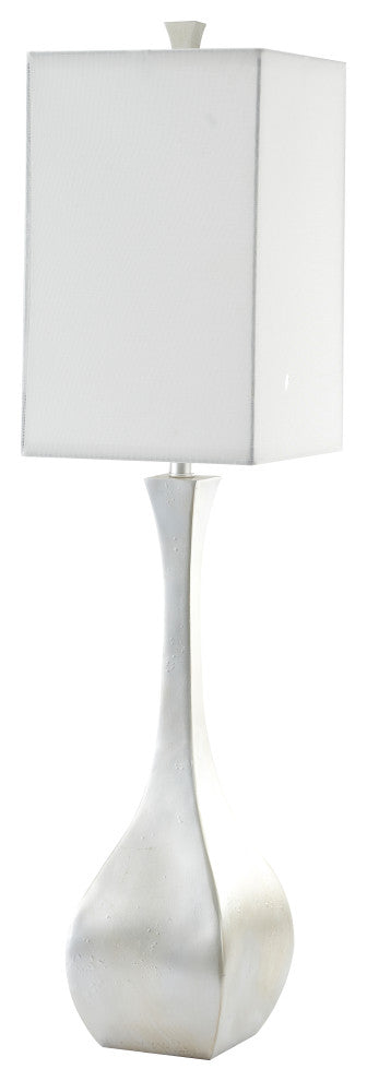 Silver Foiled Frame Table Lamp With White Linen Shade