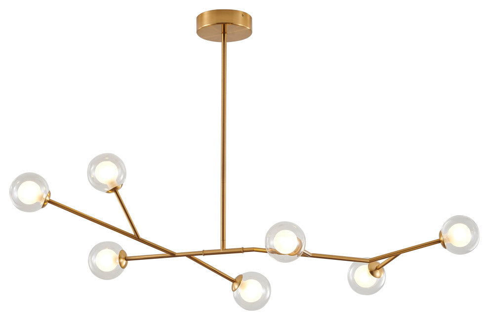 7-LightGold St eel Chandelier With Glass Shades