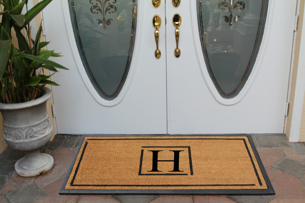 A1HC Hand-Crafted 24"x48" Rubber Coir Double-Single Monogrammed, H