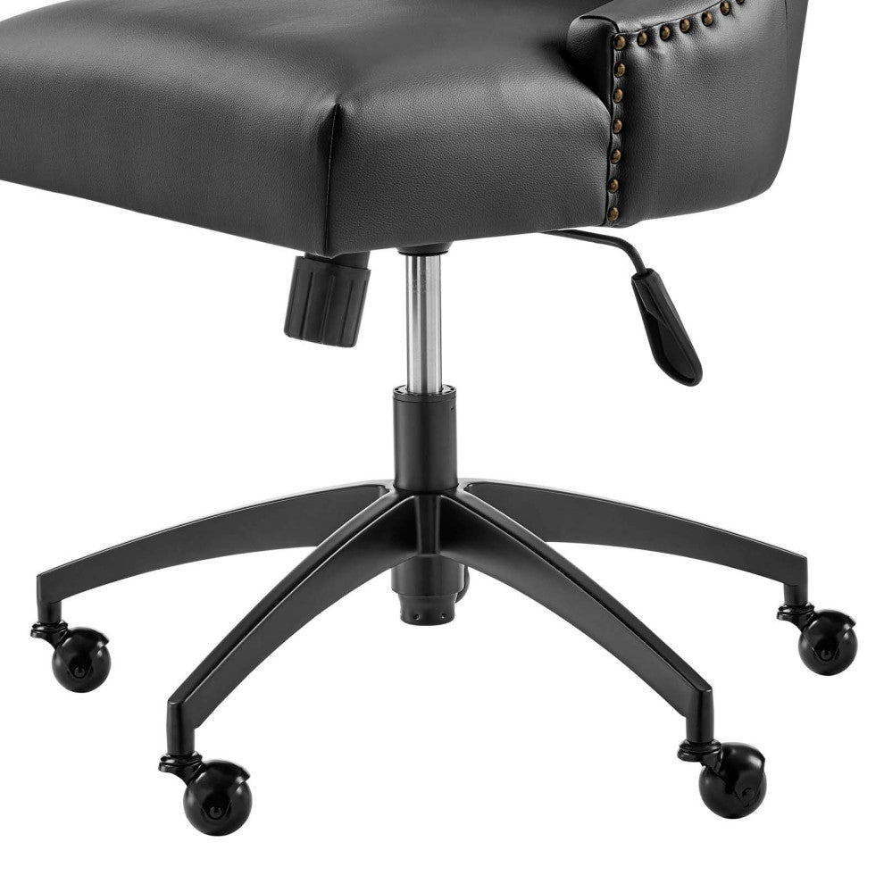 Computer Work Desk Tufted Chair, Faux Vegan Leather, Black, Home Business Office