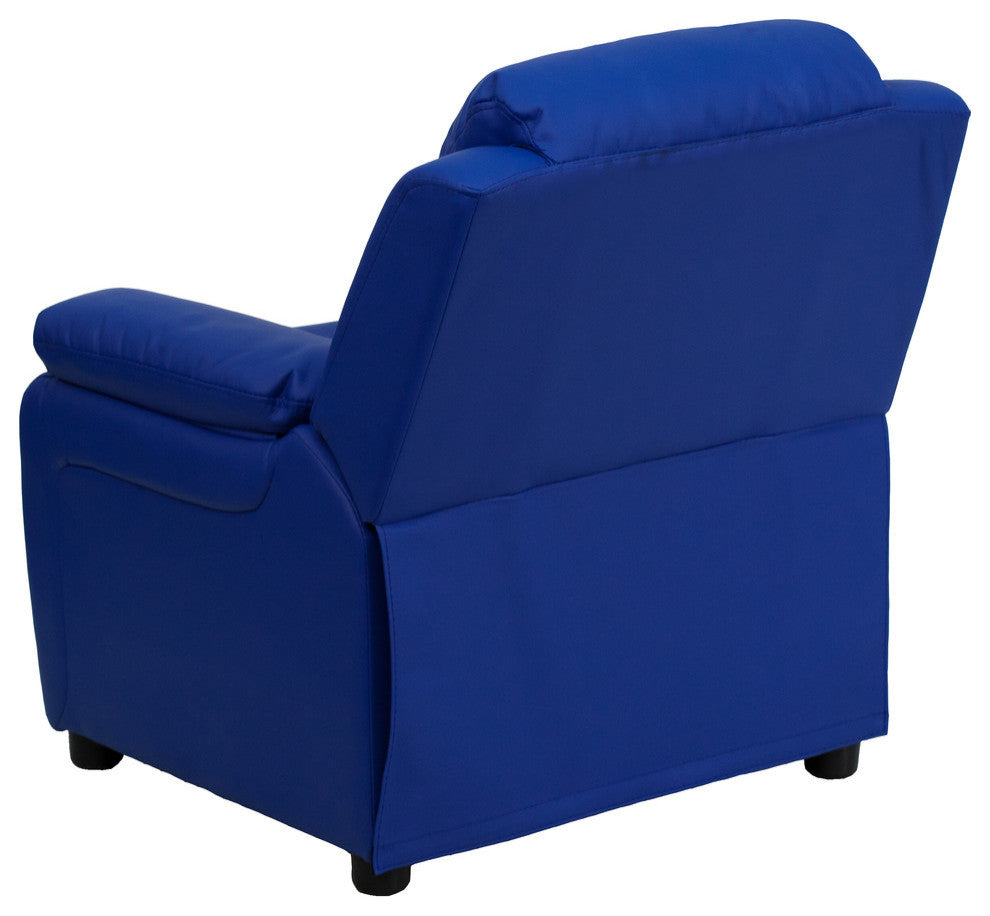 Deluxe Padded Kids Recliner With Storage Arms, Blue Vinyl
