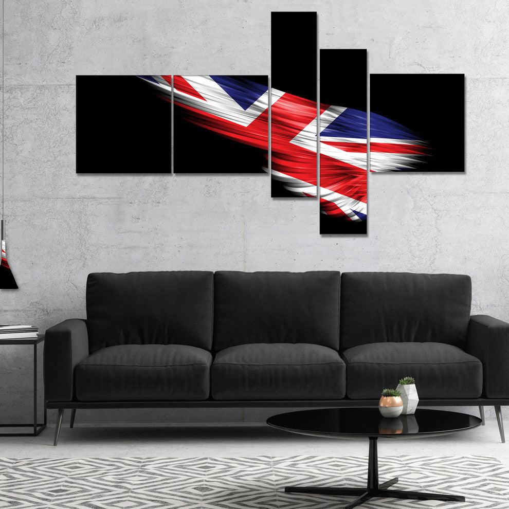 Wing with United Kingdom Flag, Abstract Print On Canvas, 60"x32", 5 panels