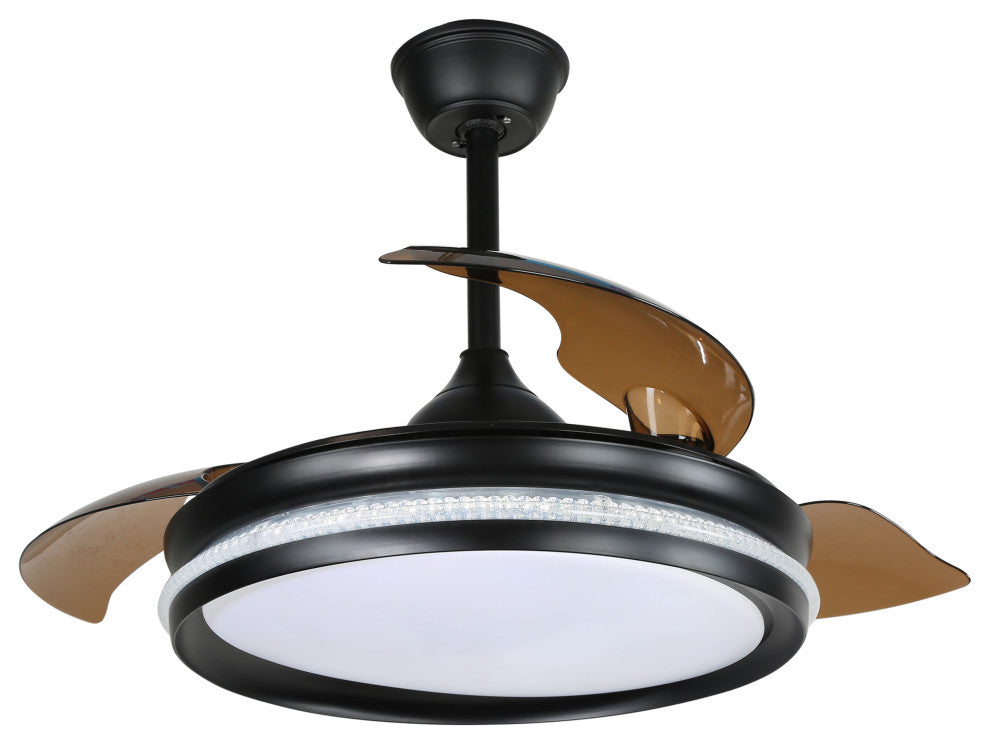 42" LED Retractable Ceiling Fan With Light Kit and Remote Control Included, Blac