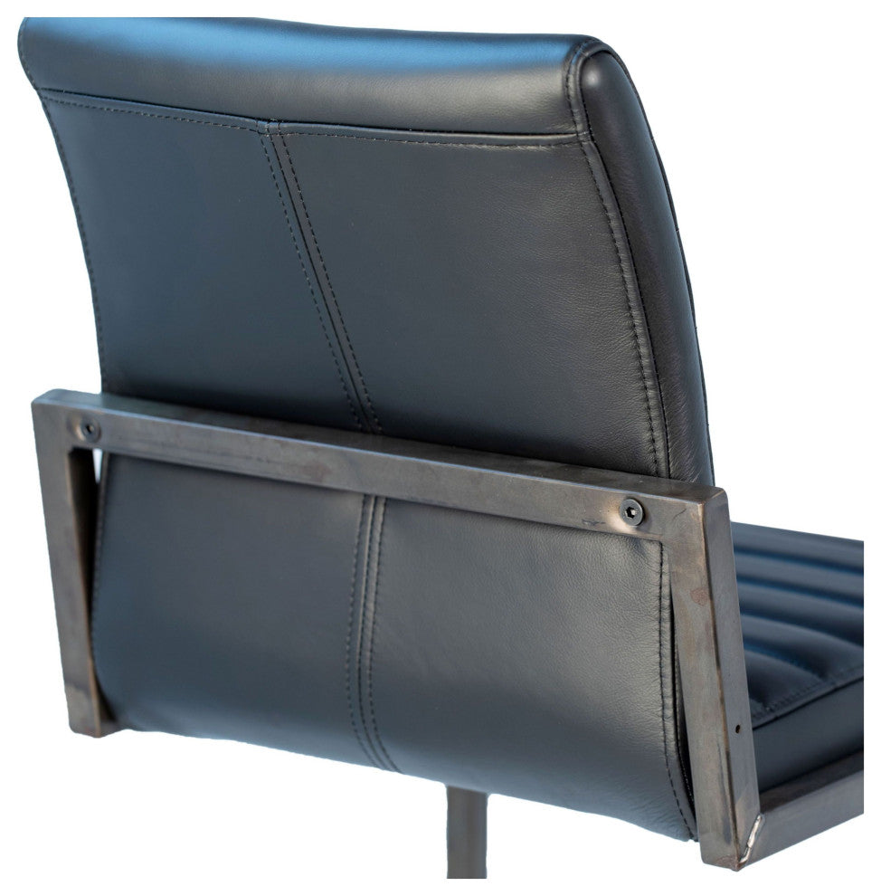 Greyson Genuine Full Grain Leather and Steel Modern Counter Stool, Black
